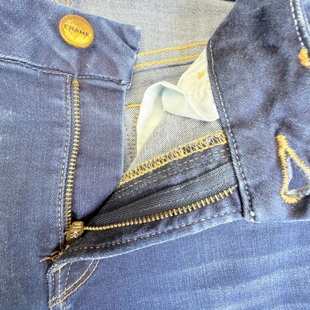FRAME Jeans Womens 25 Le Crop Mini Boot Blue Fringe Hem Dark Wash Denim - Picture 9 of 10